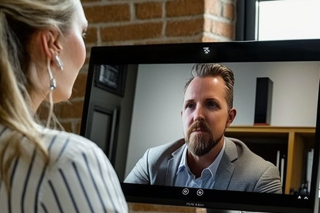 Two co-workers asking each other open questions in a videoconference